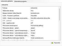 Okno panelu sterowania Nvidia z ustawieniami globalnymi grafiki
