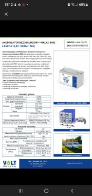 Ulotka akumulatora LiFePO4 12,8V 100Ah z systemem BMS marki Volt Polska