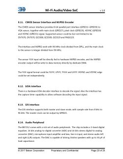 Fragment of Wi-Fi Audio/Video SoC Technical Documentation Technical documentation page describing audio/video SoC Wi-Fi interfaces, including CMOS, IrDA, I2S, and audio peripherals.