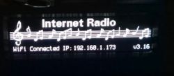 Internet radio screen displaying IP address and treble clef.