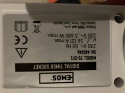 Etykieta gniazdka cyfrowego timer socket z parametrami technicznymi.