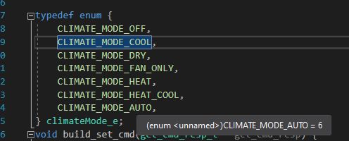 Screenshot of code fragment showing climate mode enumeration, with CLIMATE_MODE_COOL highlighted.