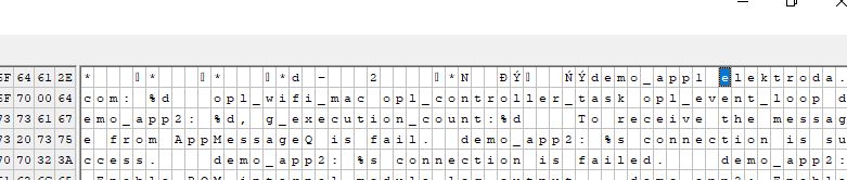 A fragment of a binary file with ASCII text code.