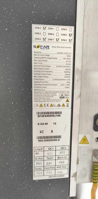Sofar Solar 5.5 KTL-X inverter label with technical specifications.