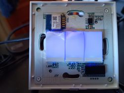 Interior of a Moes Smart Dimmer View of the interior of a Moes smart dimmer showing a circuit board and module.