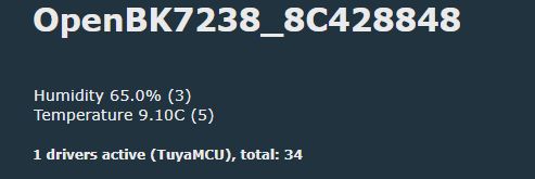 Screenshot showing “OpenBK7238_8C428848” with humidity and temperature readings.