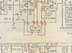 Fragment schematu elektronicznego z zaznaczonymi punktami pomiarowymi 13–18