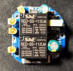 PCB with SED-SS-112LM Relays Circuit board with SED-SS-112LM relays and soldering points.