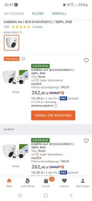 Zrzut ekranu z oferty internetowej kamery BCS-EA45VR4(H1) o rozdzielczości 5MPx i IR40.