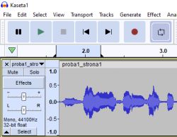 Zrzut ekranu z programu Audacity z nagraniem fal dźwiękowych