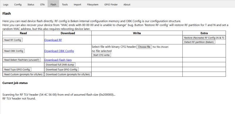 Screenshot of device flash management tool interface, Flash tab active