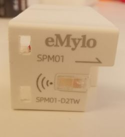 eMylo SPM01 Device eMylo SPM01 device with visible button and LED.