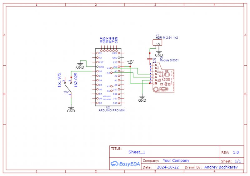 Electronic schematic of a receiver on Arduino Pro Mini with SI5351 module.