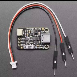 Programator HV UPDI Friend z przewodami, złączem USB-C i oznaczeniami UPDI, PWR, GND