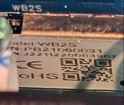 WB2S Module with Markings Close-up of the WB2S module with model and serial number markings.