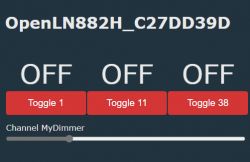 User interface screen showing toggles and a dimmer slider.