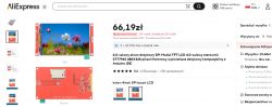 A screenshot of an AliExpress product page featuring a 4.0-inch TFT LCD color touchscreen priced at 66.19 PLN.