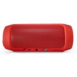 Red JBL Charge 2+ speaker rear view showing ports and grille