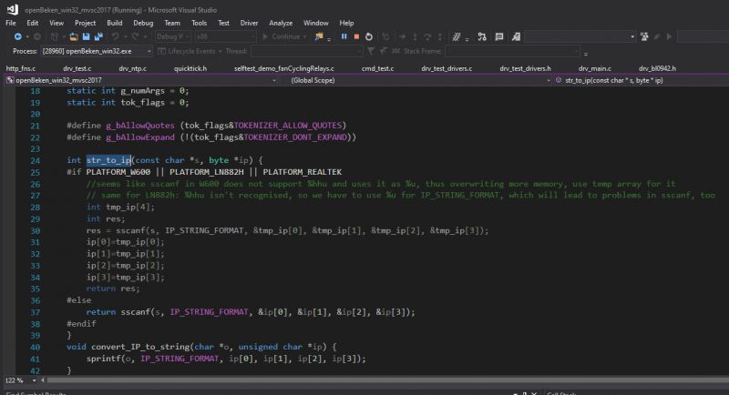 View of Visual Studio editor with C code.