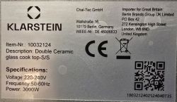Kuchenka KLARSTEIN PC-DKP 1211 - dwupalnikowa – grzanie na pozycji zero.