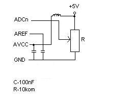 Podłączenie potencjometru do przetwornika adc ATmega32