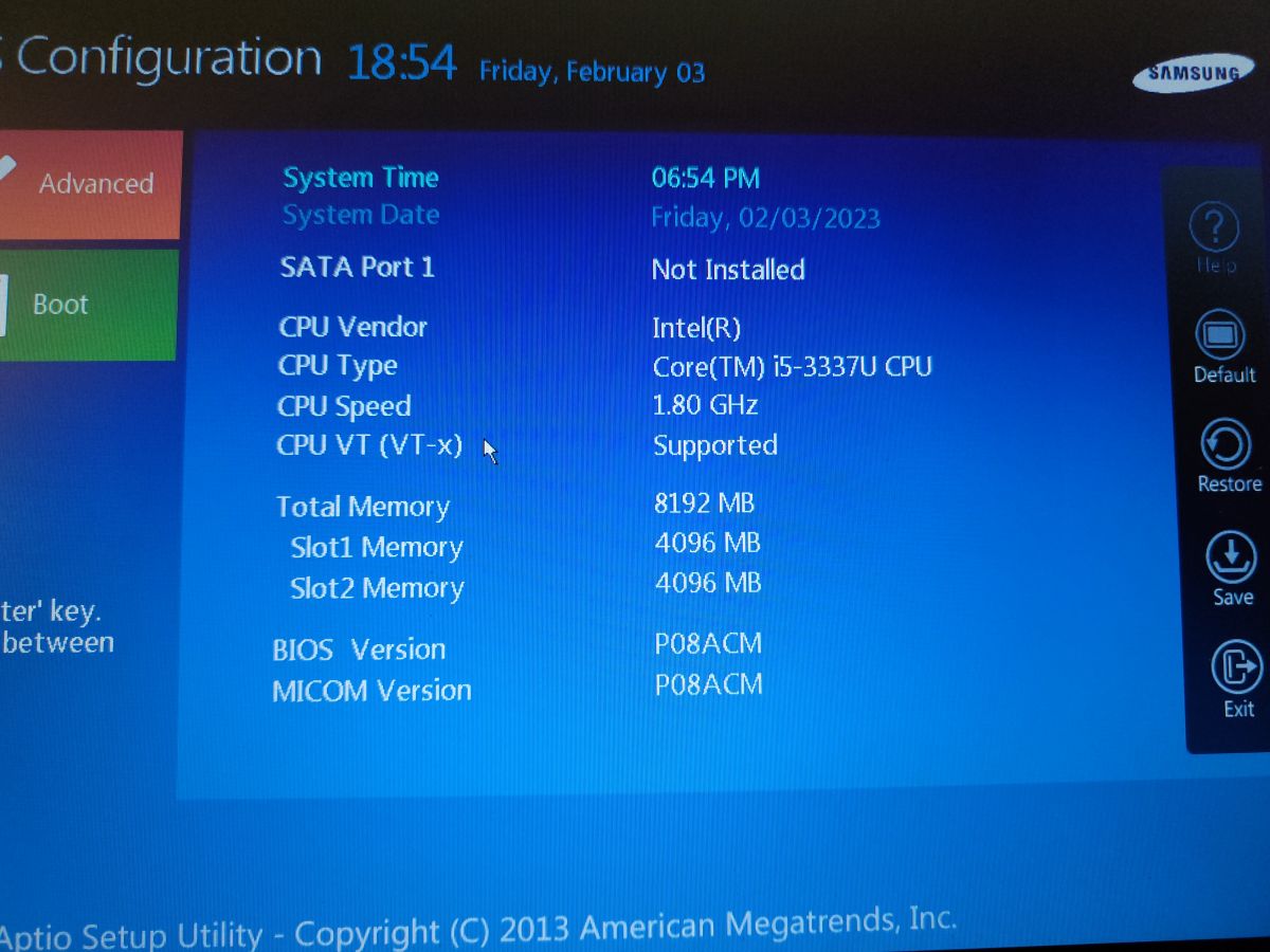 Samsung np530u4e bios настройка