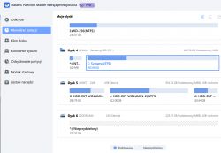 Zrzut ekranu z programu EaseUS Partition Master pokazujący stan dysków. Dysk SSD Goodram Iridium Pro 250GB oznaczony jako Dysk 6 jest nieprzydzielony.