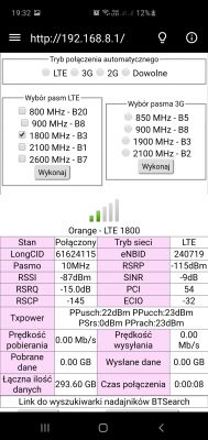 Huawei B818 + CyberTech antena zewnętrzna: Słaby sygnał na pasmach B3 i B1 - Orange