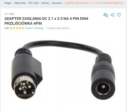 Czarny adapter zasilania: wtyk DIN 4-pin do gniazda DC 2.1×5.5, na krótkim przewodzie