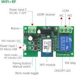 [BK7231N][CB3S + RF 433] WiFi Relais Modul 1 Kanal Tuya Switch with RF Remote TYWR 7-32 RF SWITCH