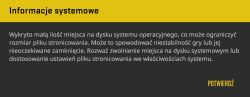 Komunikat systemowy o małej ilości miejsca na dysku systemowym