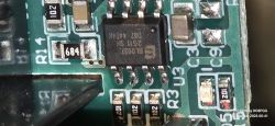 Close-up of BL0937 IC on a green PCB with labeled resistors and capacitors