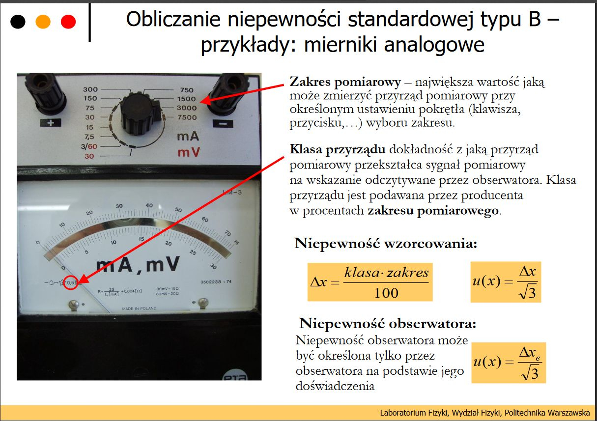klasa i niepewność wzorcowania miernika analogowego