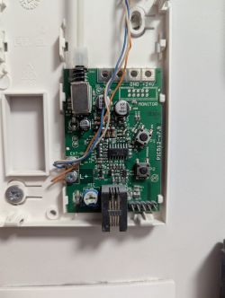Intercom circuit board with visible connectors, microphone, and MIC potentiometer