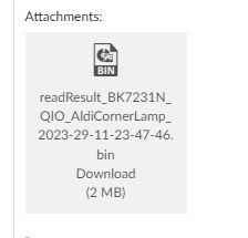 Screenshot of a binary file attachment named readResult_BK7231N_QIO_AldiCornerLamp_2023-29-11-23-47-46.bin, size 2 MB.