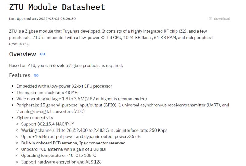 ZTU module datasheet using Zigbee.