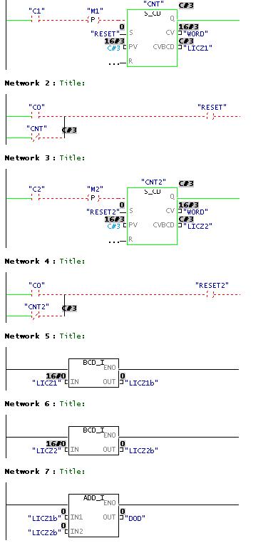 Step 7 - konwersja BCD_I nie działa, problem z przepisywaniem Licz1 (Network5)