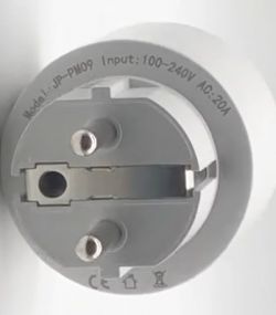 JR-PM09 Power Monitoring Plug Top view of an EU Power Monitoring Plug, model JR-PM09.