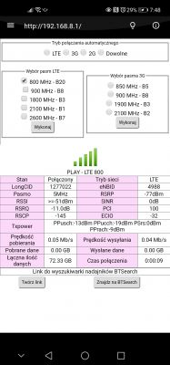 Huawei B535 dobór anteny LTE PLAY Żyrardów Huawei B535 dobór anteny LTE PLAY Żyrardów