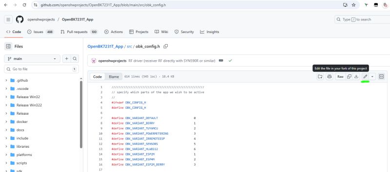 View of obk_config.h file in GitHub OpenBK7231T_App repository