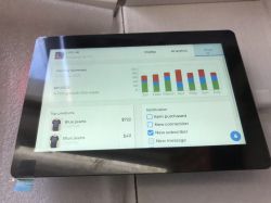 LVGL Demo on Waveshare ESP32-S3-Touch-LCD-5 Waveshare ESP32-S3-Touch-LCD-5 5-inch touchscreen showing LVGL demo with charts and product list.