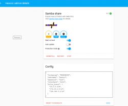Samba Share add-on configuration panel in Hass.io.