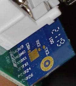 Blue CB2S WiFi PCB with Pin Labels Close-up of the blue CB2S WiFi PCB with pin labels