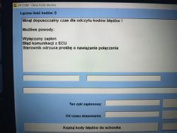 Zrzut ekranu OP-COM z komunikatem o błędzie odczytu kodów z ECU