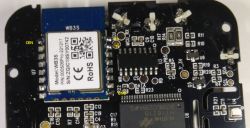 Close-up of a circuit board with a WB3S module and marked pins Rx, Tx, GND, and CEN.