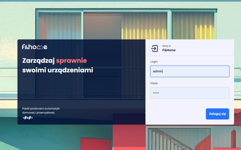 F&Home Login Screen Login screen for the F&Home system with fields for username and password.