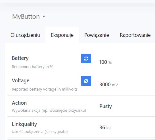 Zrzut ekranu interfejsu użytkownika z informacjami o urządzeniu MyButton