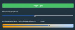 LED lighting control panel with brightness and color temperature sliders.