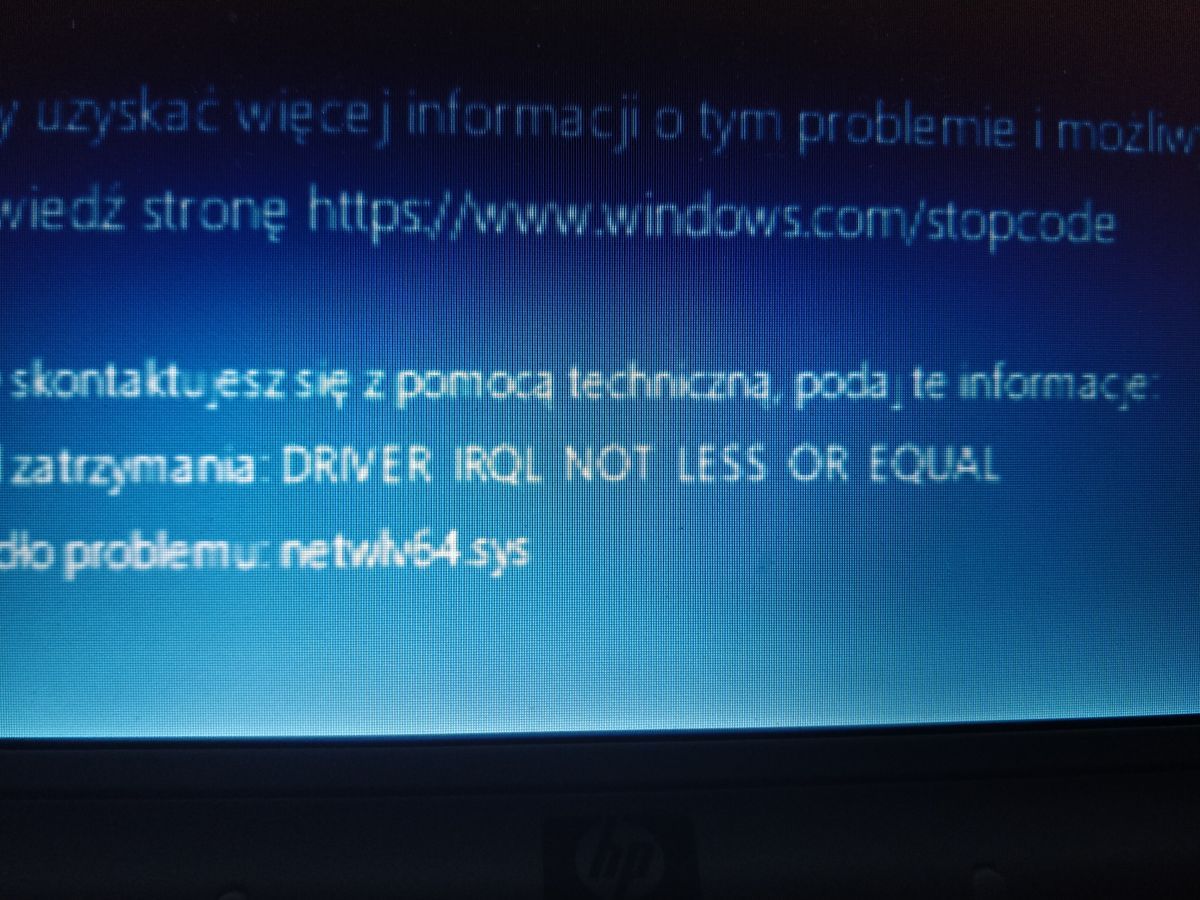 Stary laptop HP Pavilion dv2700 problem z WiFi i Blue Screeny