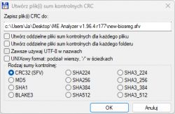 Okno dialogowe do tworzenia plików sum kontrolnych CRC
